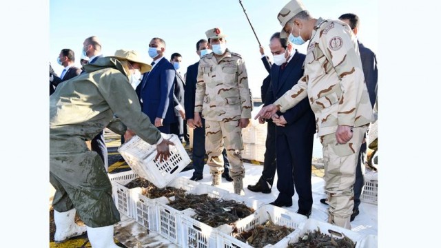 الرئيس السيسي يتفقد مشروع الفيروز للاستزراع السمكي